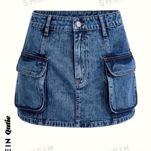 SHEIN Qutie Flap Pocket Cargo Denim Skirt